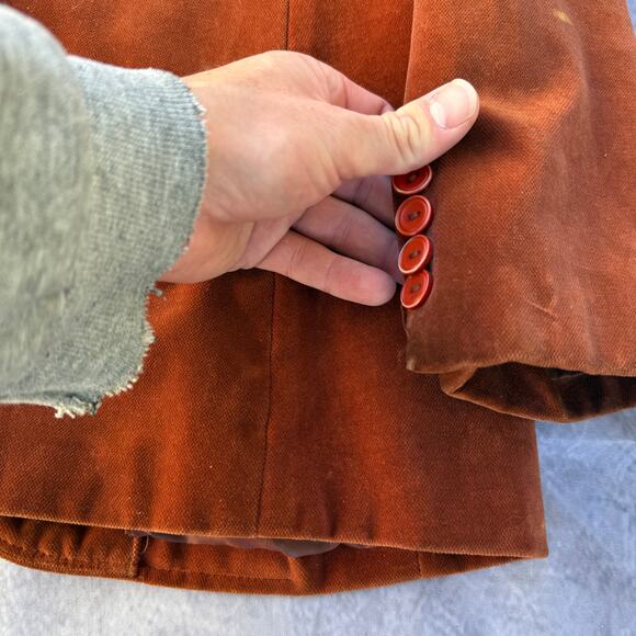 Women's Vintage 1970's Chaus Orange Velvet Retro Blazer Jacket Sz 13/14 Large - Picture 4 of 8